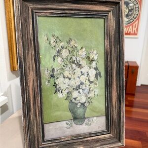 Rustic Brown Framed Floral Art Print vase with flowers by Van Gogh